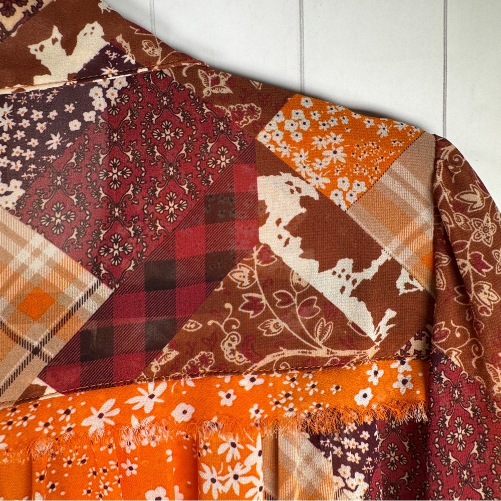 Cato Floral Patchwork Button Blouse Top Sheer Tun… - image 9